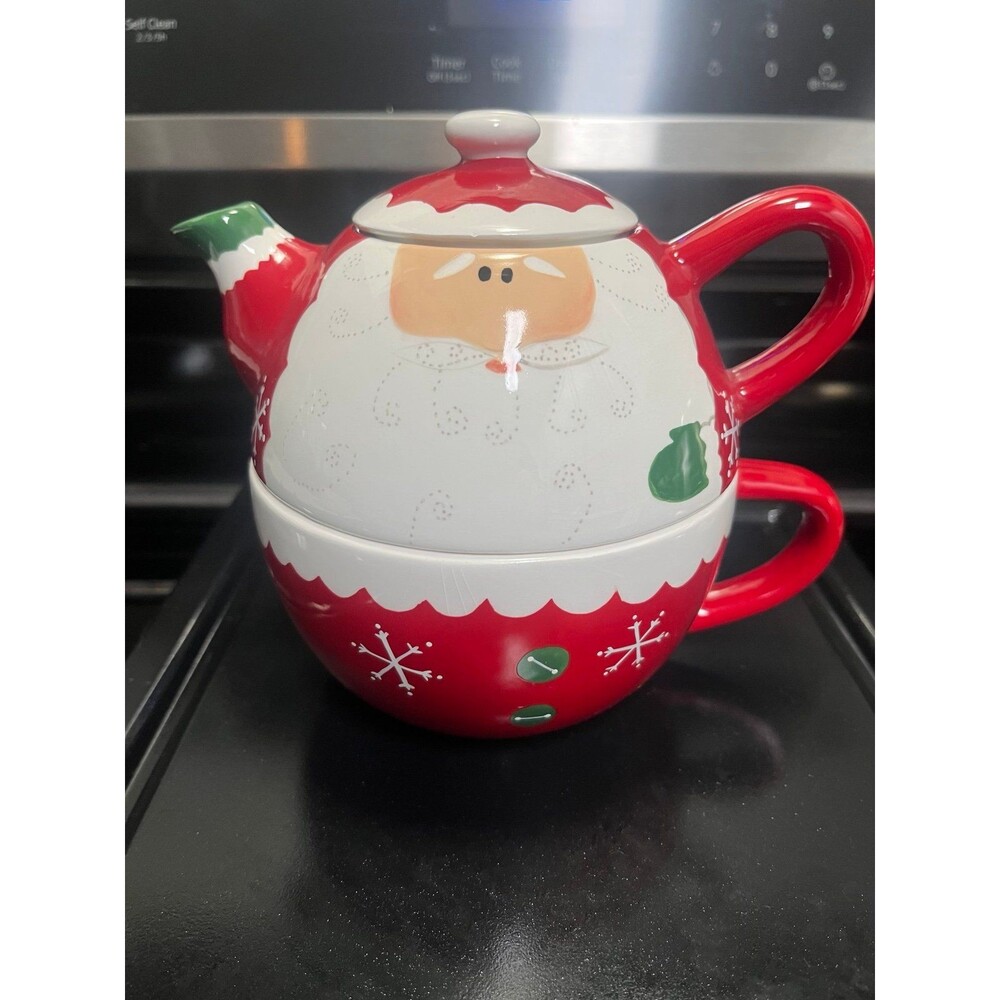 Gooseberry Patch Christmas Santa Teapot and Cup